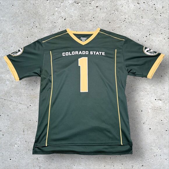 Colorado State Rams #1 Football Jersey Men’s M Green Gold Hanes NCAA - Picture 1 of 10